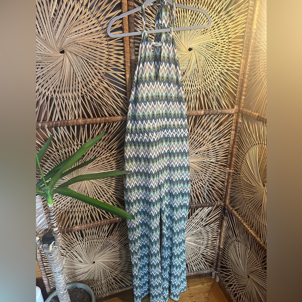 Chevron Halter Jumpsuit with Tie Back